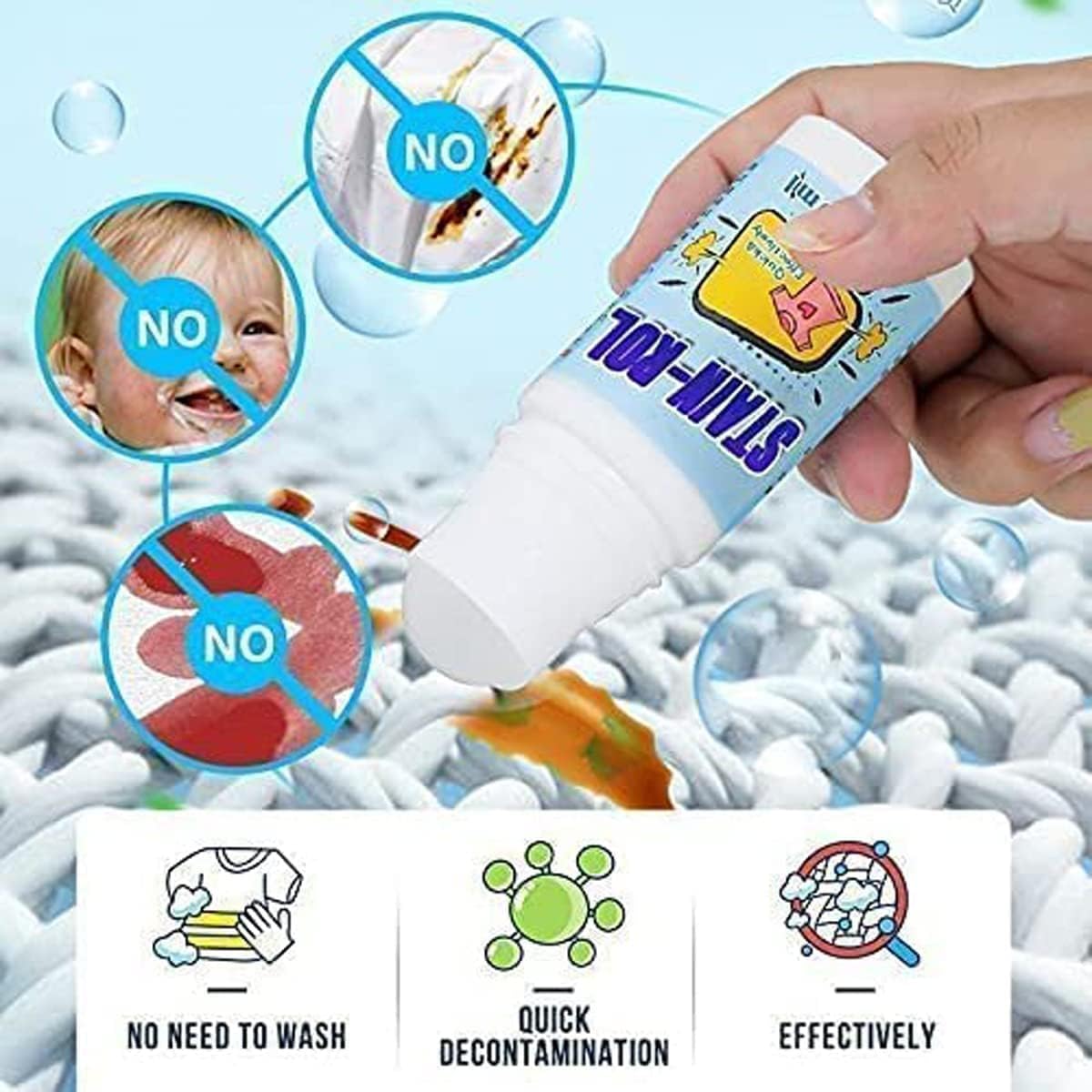 FeastNest Stain Remover for Clothes, Multi-Purpose Roll Bead Fabric Clothes Instant Stain Remover for Cotton, Linen, Polyester, Blended Fabric