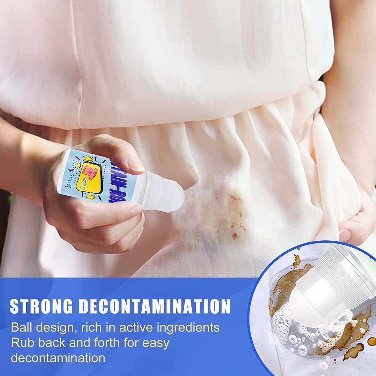 FeastNest Stain Remover for Clothes, Multi-Purpose Roll Bead Fabric Clothes Instant Stain Remover for Cotton, Linen, Polyester, Blended Fabric